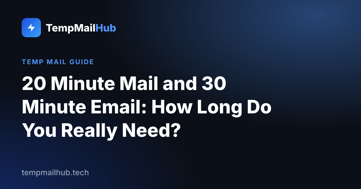 TempMailHub guide cover: 20 Minute Mail and 30 Minute Email: How Long Do You Really Need?